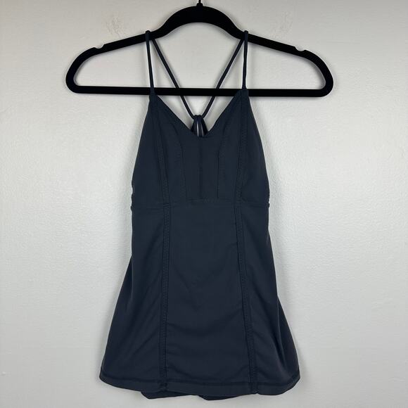 Lululemon Tops - Lululemon Womens Strappy Built-In Bra V-Neck Racerback Active Dark Grey Tank Top